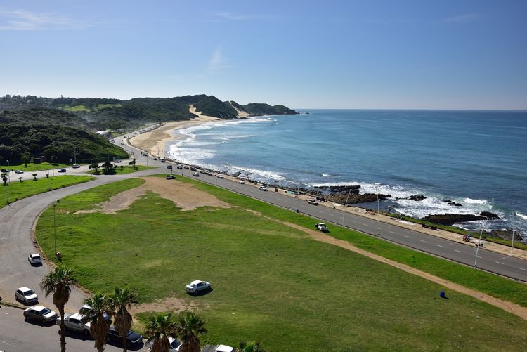 East London's beachfront road, beach and coastline seen from above